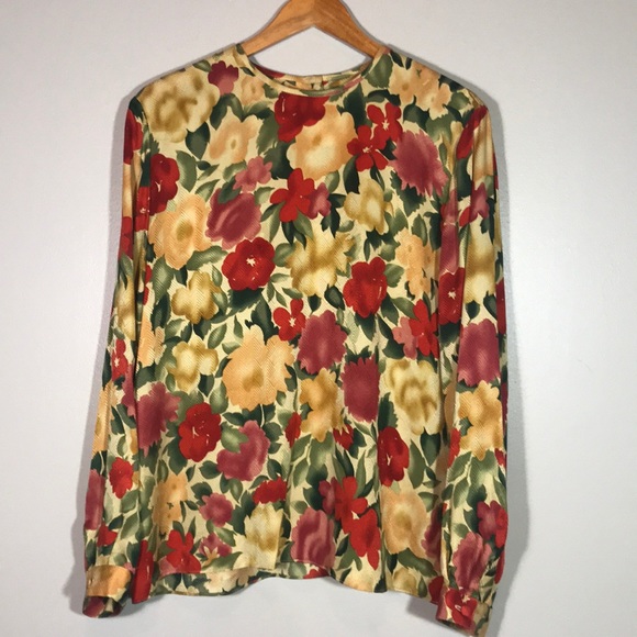 Silk Albert Nipon Floral Print Blouse - Picture 1 of 5